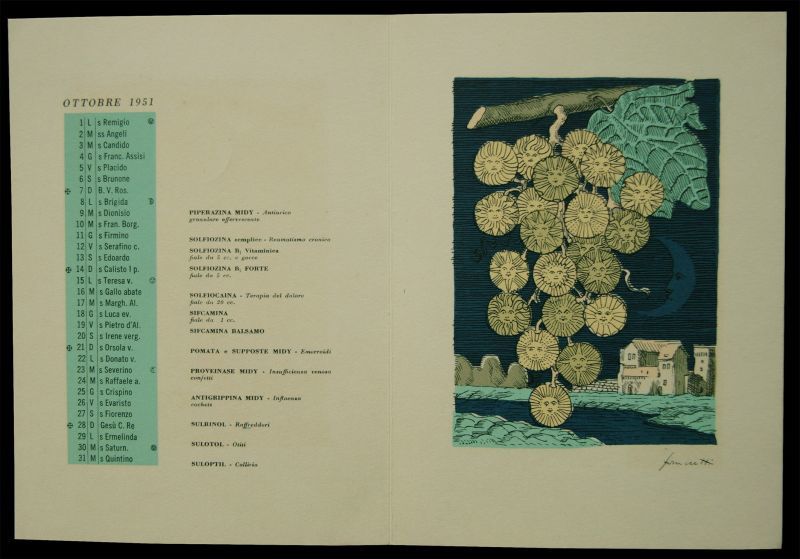 画像1: Piero Fornasetti／ピエロ・フォルナセッティ【LUNARIO DEL SOLE PER L'ANNO 1951】OTTOBRE