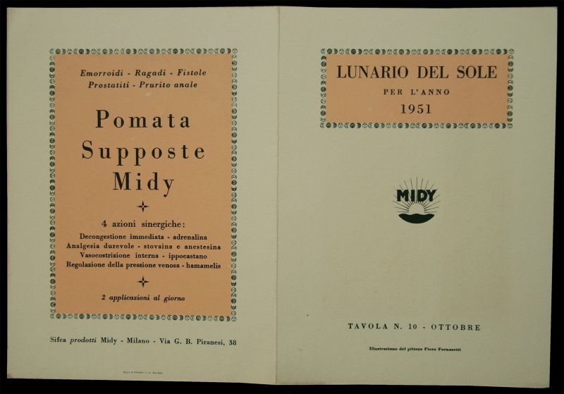 画像: Piero Fornasetti／ピエロ・フォルナセッティ【LUNARIO DEL SOLE PER L'ANNO 1951】OTTOBRE