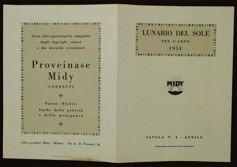 画像: Piero Fornasetti／ピエロ・フォルナセッティ【LUNARIO DEL SOLE PER L'ANNO 1951】APRILE