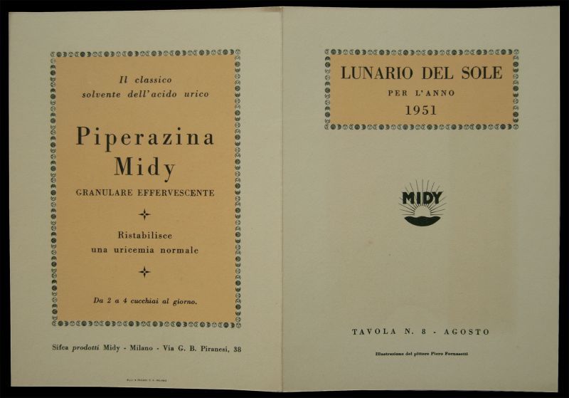 画像: Piero Fornasetti／ピエロ・フォルナセッティ【LUNARIO DEL SOLE PER L'ANNO 1951】AGOSTO